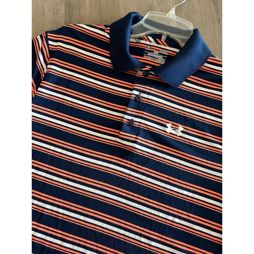 Under Armour Polo Shirt Mens Size S Blue Orange Golf Breathable Loose
